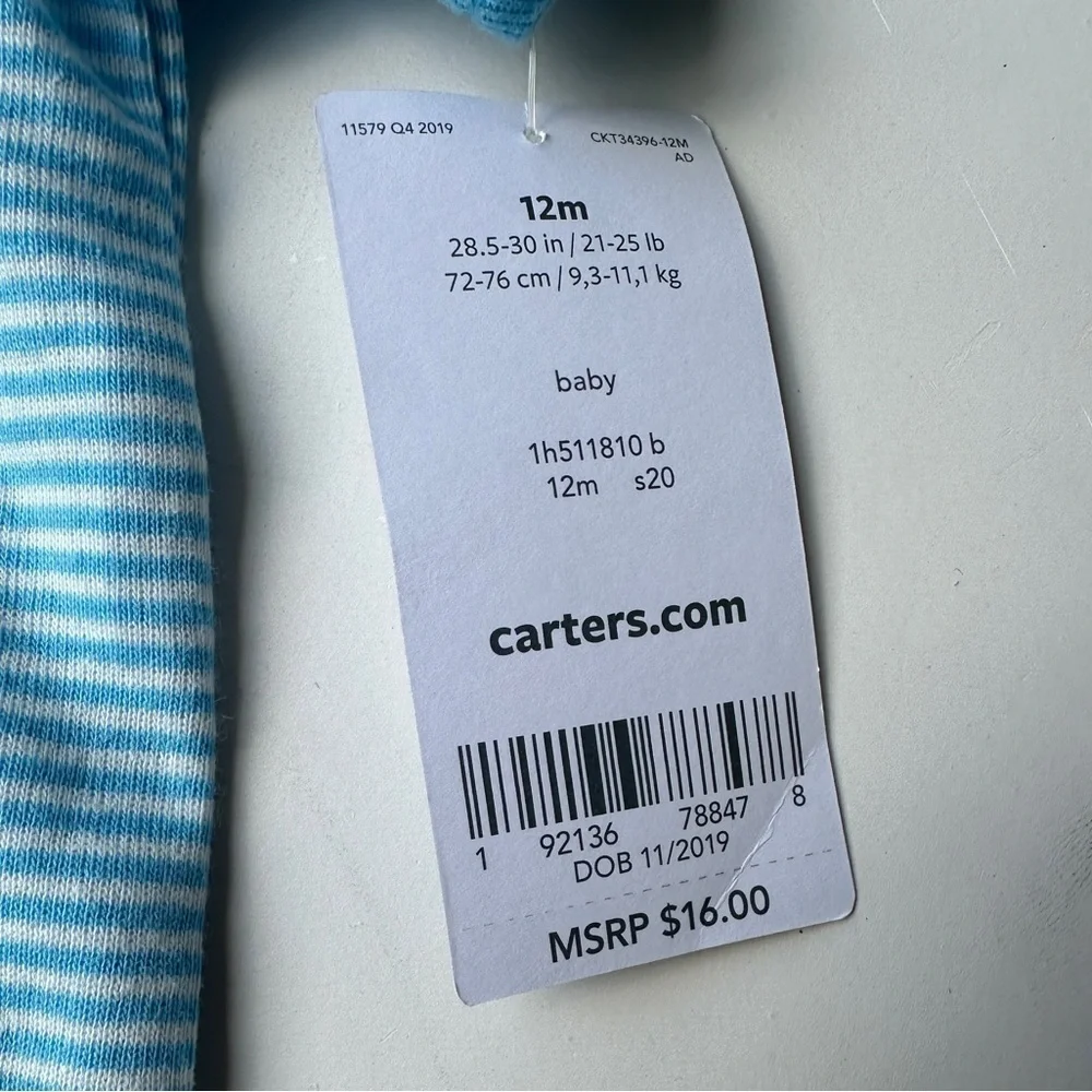 NWT Carter's Baby Boy Blue Stripe Beep Car Snap Shorts One Piece 12 Months 12M